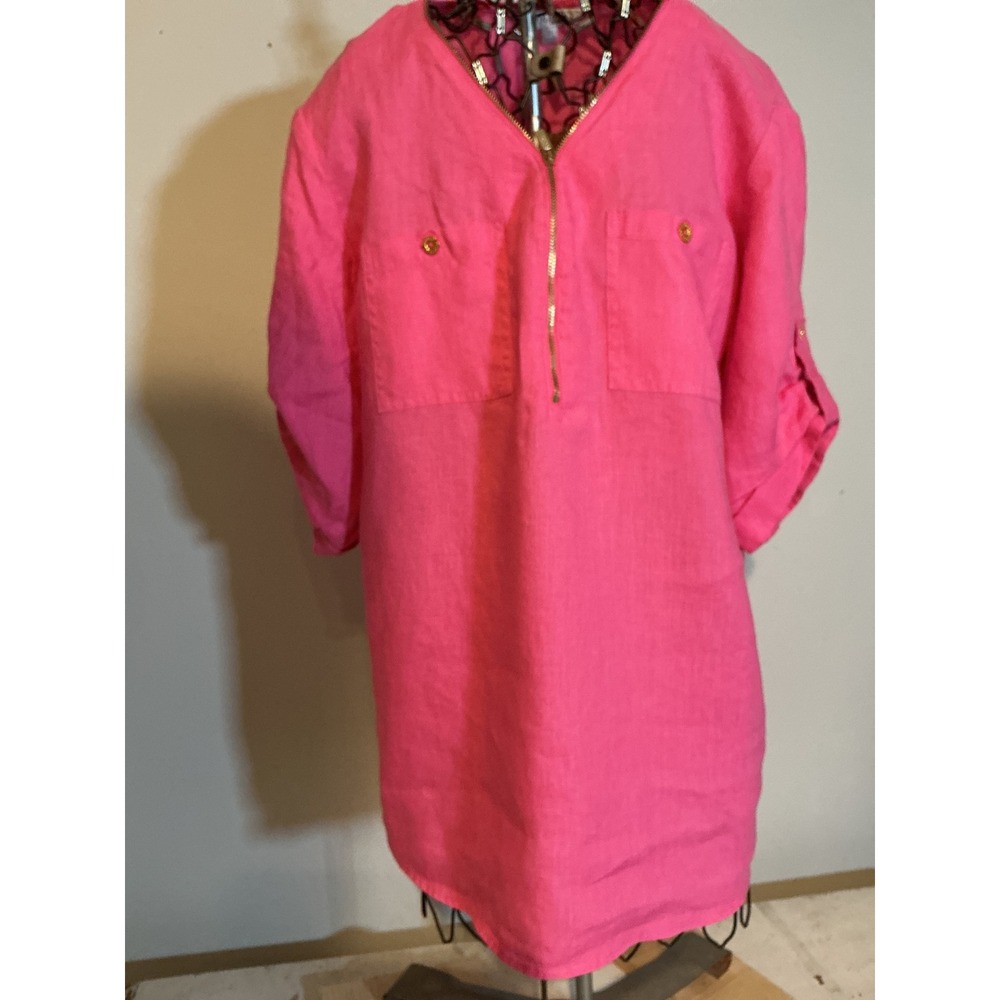 Company Ellen‎ Tracy Pink Linen Half Zip Tunic Top Peony ECMS63021 Womens Medium